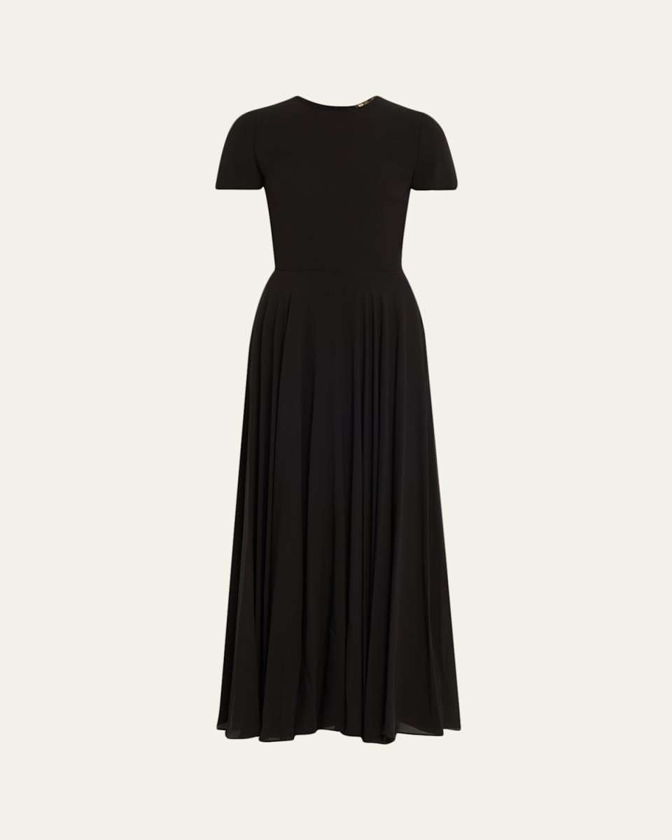 Poline Short-Sleeve Silk Crepe Midi Dress